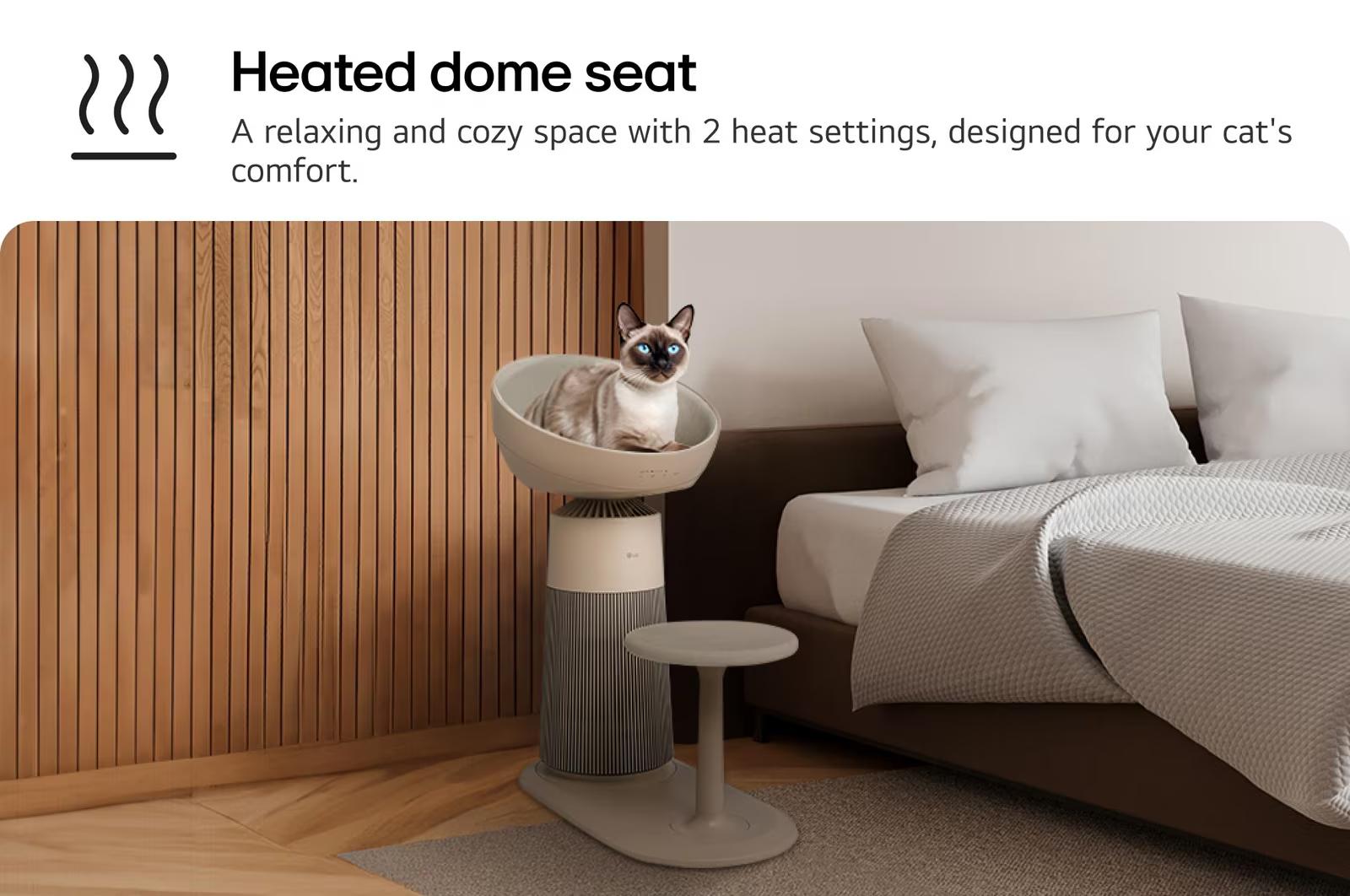 Cat sitting on heated dome seat